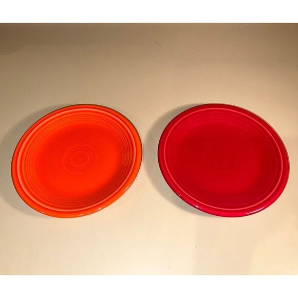 NEW Bright Rainbow 2 FIESTA WARE 7" Salad Bread Dessert Plates Orange & Red - Picture 10 of 10
